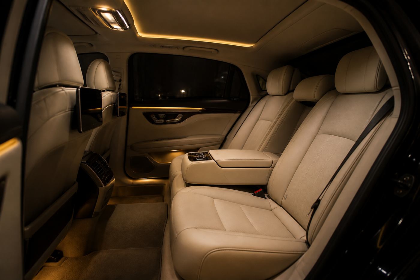Comfortable interior of a professional chauffeur sedan