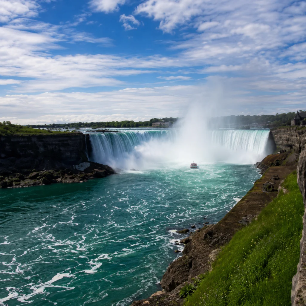 Luxury vehicle on a scenic drive toward Niagara Falls from Toronto